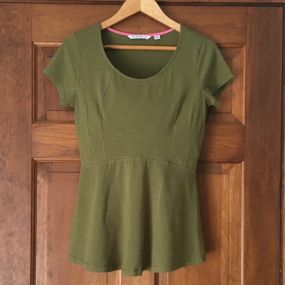 Isaac Mizrahi Army Green Knit Peplum Top